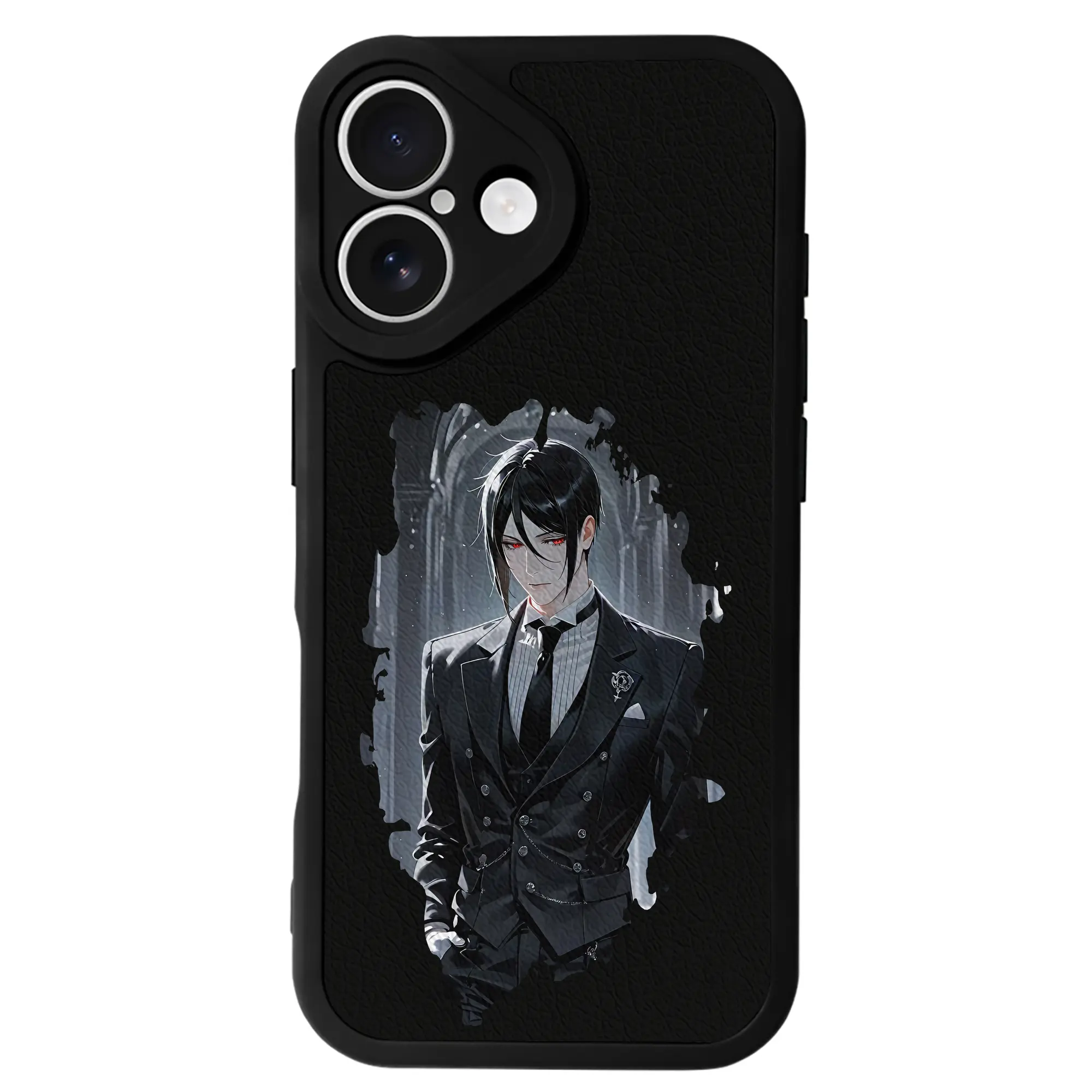 黒執事 グッズ,セバスチャン・ミカエリス - IPhone 16シリーズ対応 ・ シリコンスマホケース ・ レザー調 ・ 高精度フィット ・ 耐衝撃 ・ ワイヤレス充電対応 ・ 精密カット